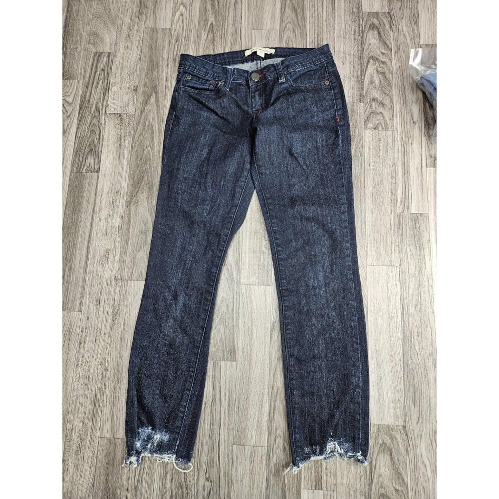 Forever 21 Jeans Womens 27 Blue Dark Wash Skinny Raw Hem Distressed